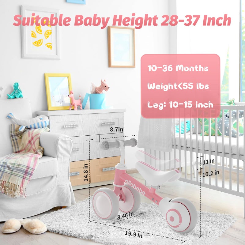 allobebe Baby Balance Bike, Cute Toddler Bikes 12-36 Months Gifts for 1 Year Old Girl Bike to Train Baby from Standing to Walking with Adjustable Seat Silent & Soft 3 Wheels, Pink - Image 4